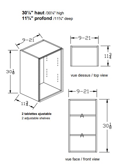W - Haut 1 porte 30''h.- Mélamine