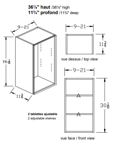 W - Haut 1 porte 36''h. - Mélamine
