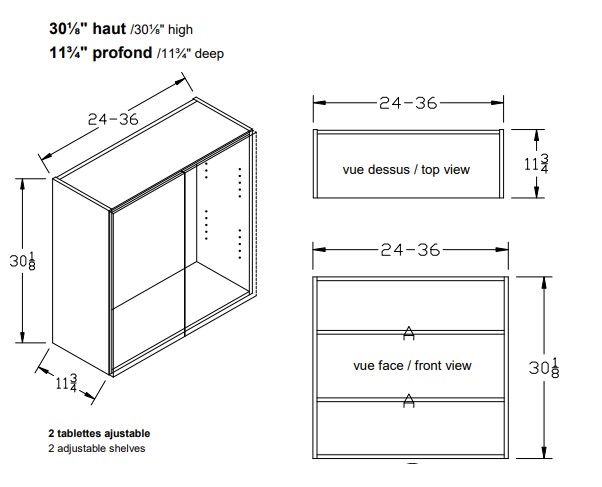 W - Haut 2 portes 30''h. - Mélamine