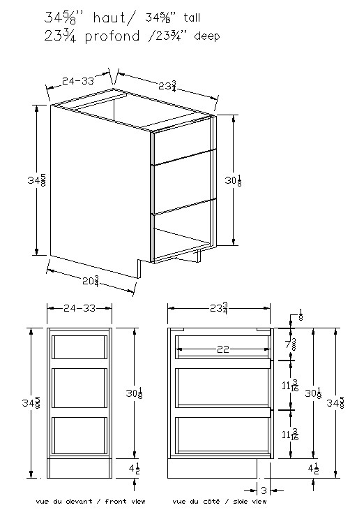 3DB - Bas 3 tiroirs - Mélamine