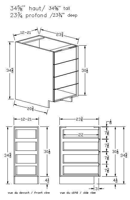 4DB - Bas 4 tiroirs - Mélamine
