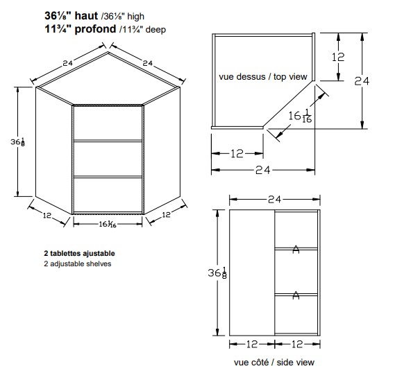 DW - Haut diagonale 36''h. - Mélamine