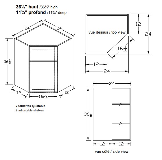 DW - Haut diagonale 36''h. - Bois shaker