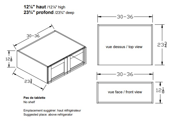 W - Haut réfrigérateur, évier, poêle a 84'' haut - Polyester U-3000