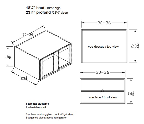 W - Haut réfrigérateur, évier, poêle a 90''h. - Polyester U-3000
