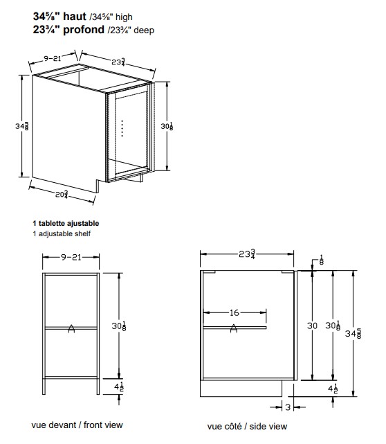 B - Bas 1 porte - Polyester U-3000