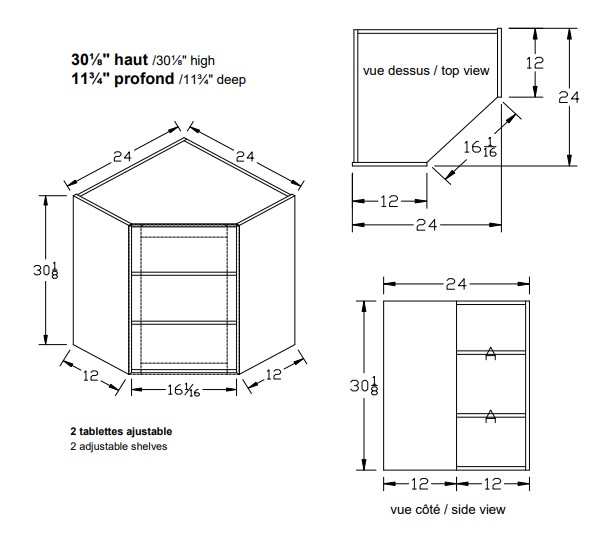 DW - Haut diagonale 30''h. - Bois shaker