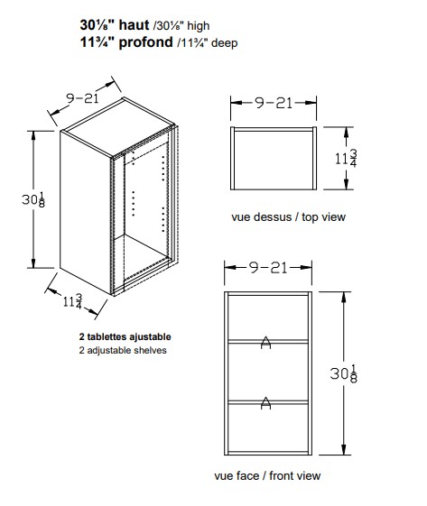 W - Haut 1 porte 30''h.- Bois shaker