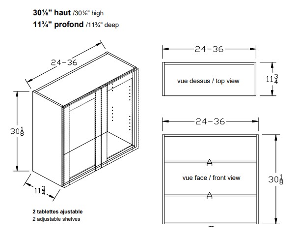W - Haut 2 portes 30''h. - Bois shaker